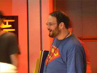 Dave Galanter looking like a kid in a candy store